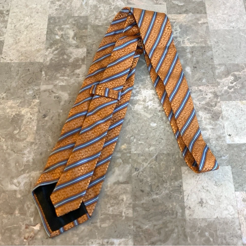 Ermenegildo Zegna Z Orange Silk Tie Men’s Dress Formal Striped Blue Preppy!
